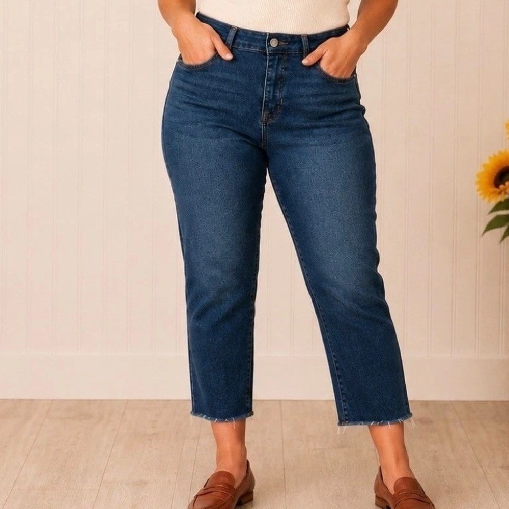 Nicole Miller SOHO Wide Leg Jeans 10 Women Navy Blue Excellent High Rise Raw Hem